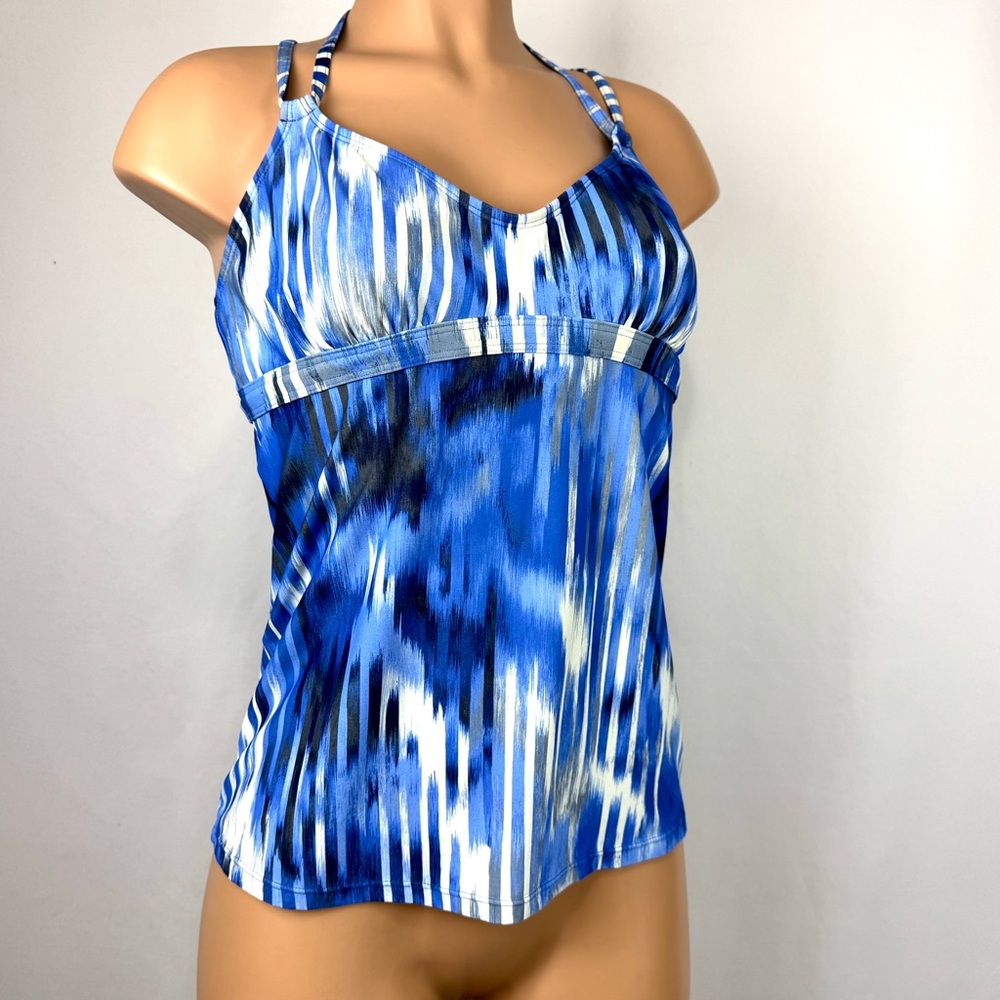 Athleta Blue and White Bikini with Artistic Pattern